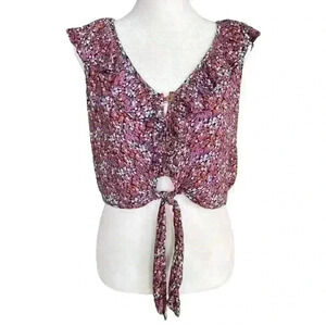 Patrons of Peace Floral Print Cropped Top V Neck Medium FLAW